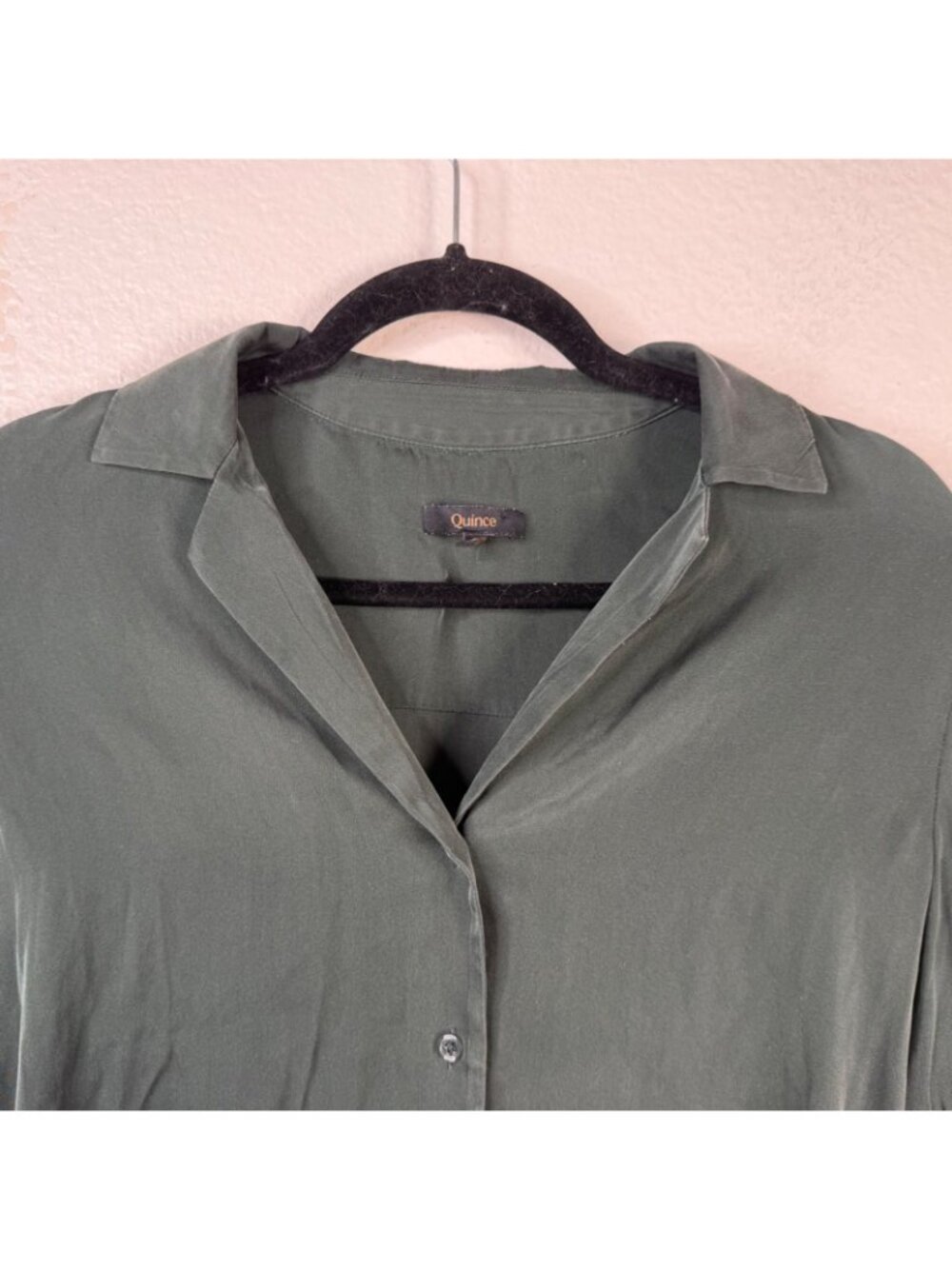 Quince Women's Forest Green Sz S Washable Stretch Silk Notch Collar Quiet Luxury - Picture 4 of 11